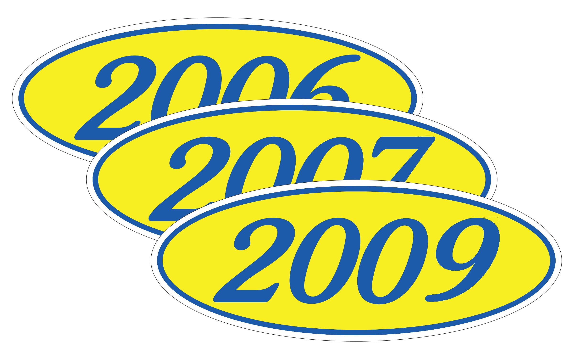 [CLEARANCE] Oval Year Decals - Medium Blue/Yellow