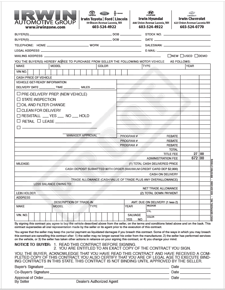 Purchase & Sale Agreement - Irwin Automotive Group
