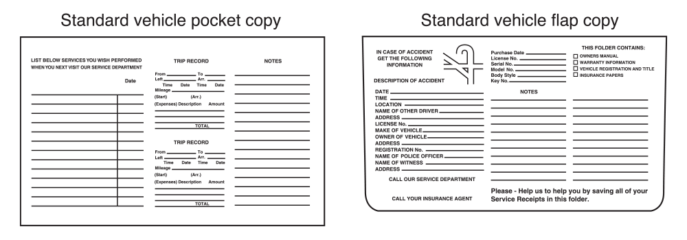 Custom Vehicle Paper Wallets - Standard Designs