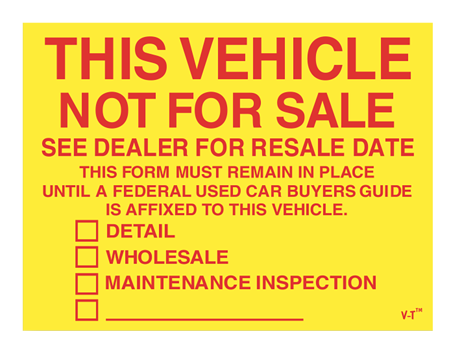 Checkbox Vehicle Not For Sale Stickers (787)