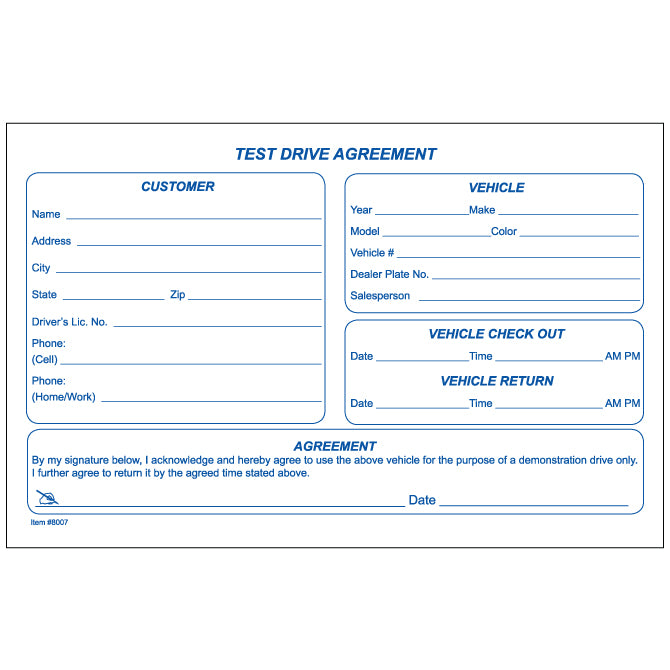 Test Drive Agreement Form