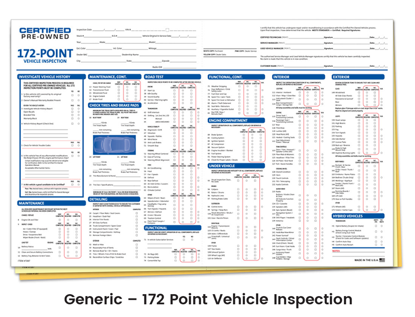 Certified Pre-Owned Multi-Point Inspection Forms