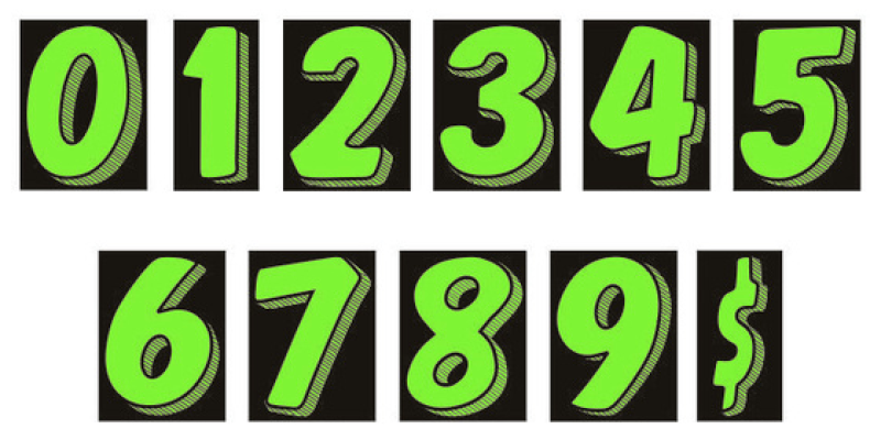 7-1/2" Shadow Number Decals - Fluorescent Green/Black