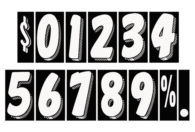 7-1/2" Shadow Number Decals - White/Black