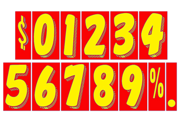 7-1/2" Shadow Number Decals - Yellow/Red