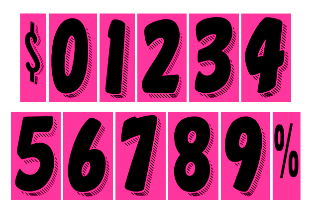 7-1/2" Shadow Number Decals - Black/Hot Pink
