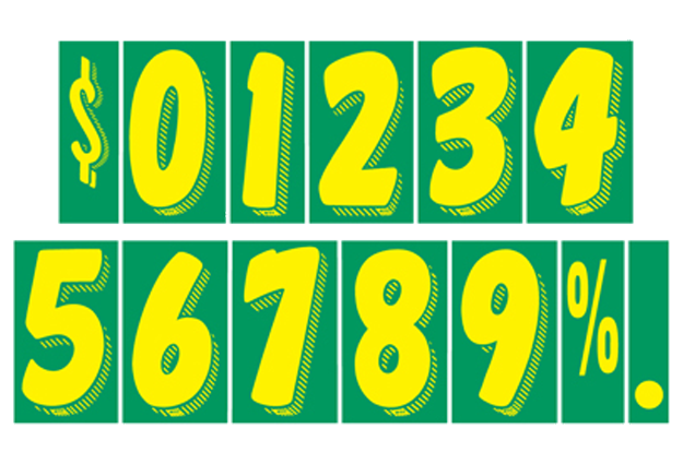 7-1/2" Shadow Number Decals - Yellow/Green