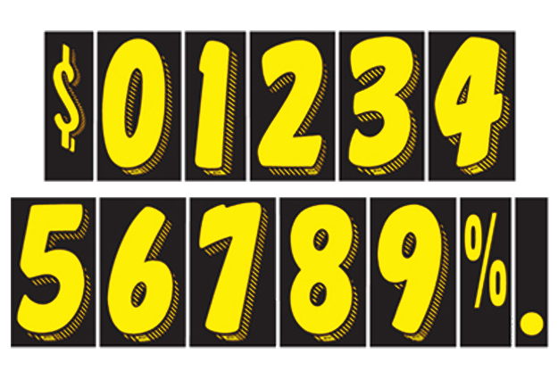 7-1/2" Shadow Number Decals - Yellow/Black
