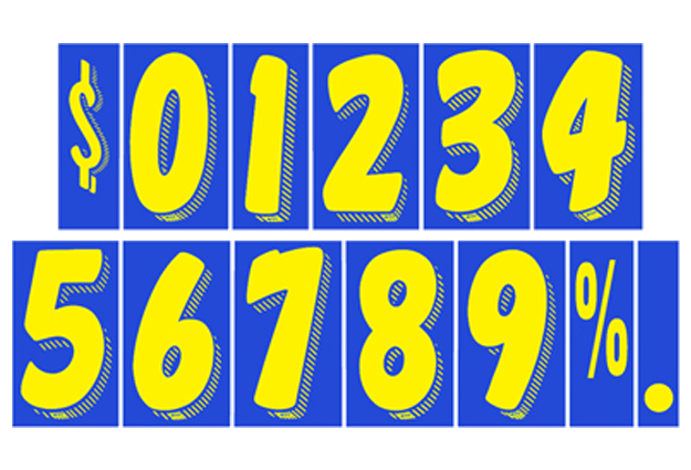 7-1/2" Shadow Number Decals - Yellow/Blue