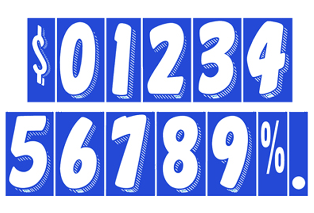 7-1/2" Shadow Number Decals - White/Blue
