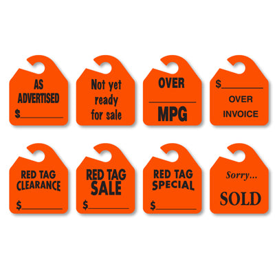 Large Fluorescent Mirror Hang Tags - Red