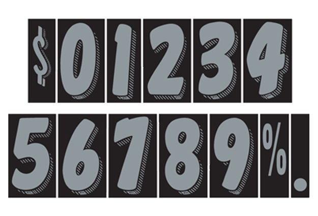 7-1/2" Shadow Number Decals - Silver/Black