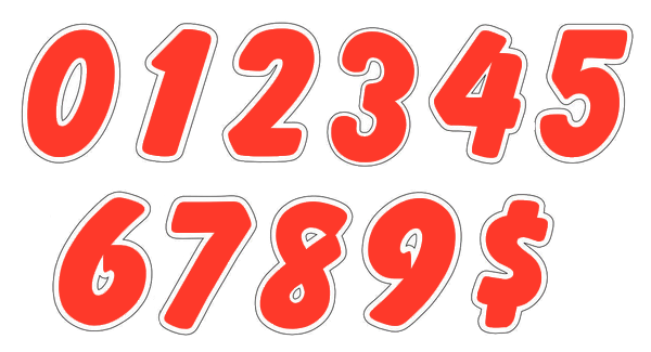 6-1/4" Die-Cut Number Decals - Red/White