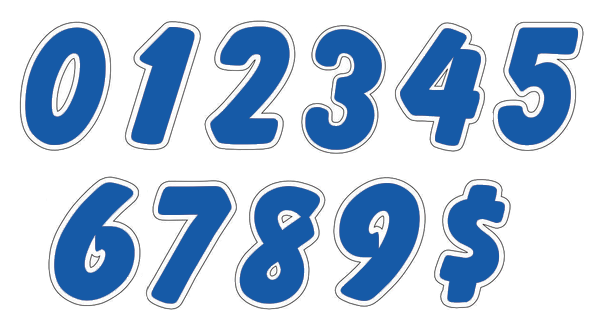 6-1/4" Die-Cut Number Decals - Blue/White