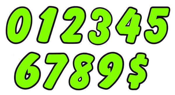 6-1/4" Die-Cut Number Decals - Fluorescent Green/Black