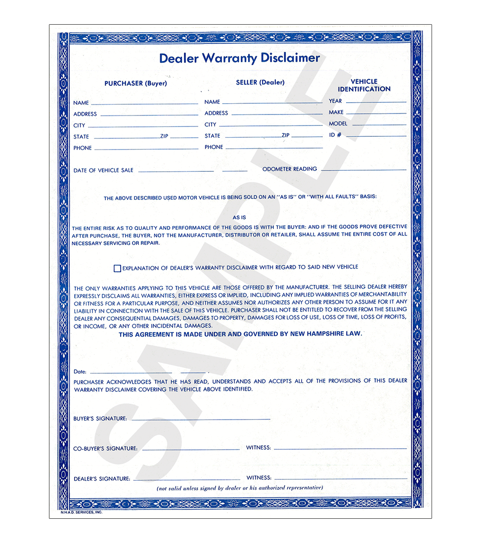 Dealer Warranty Disclaimer (LW-2)