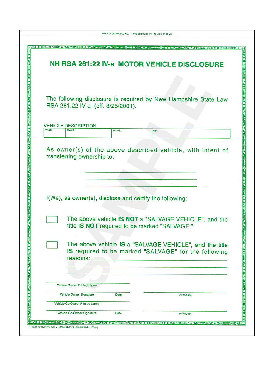 Motor Vehicle Branded Title Disclosure (NHADS-1100) 