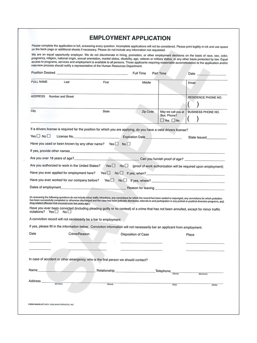 Employment Application 4-Page (NHADS-477)