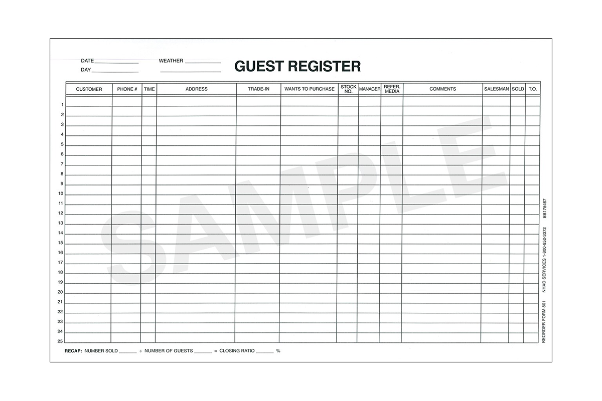 Sales Guest Register (801)