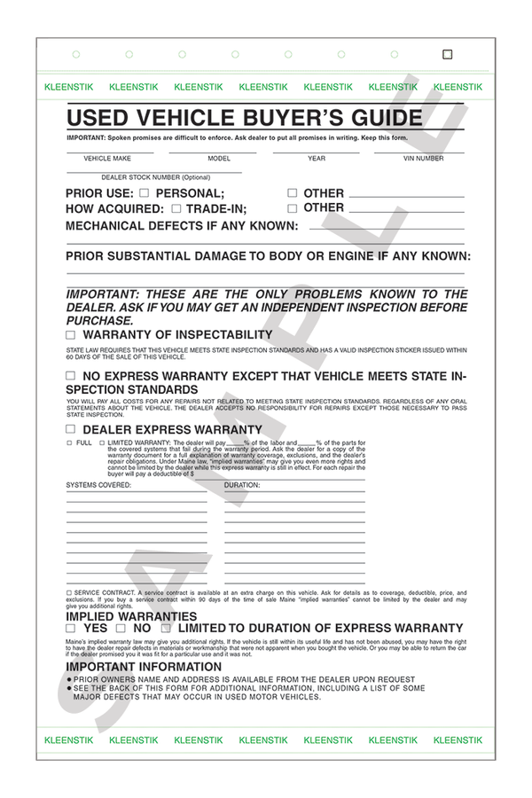 2Part Maine Used Vehicle Buyers Guide (UVBG88)