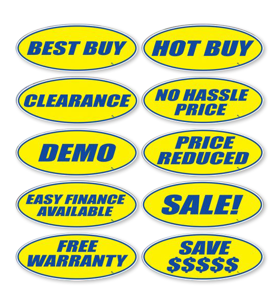 Oval Slogan Decals - Blue/Yellow