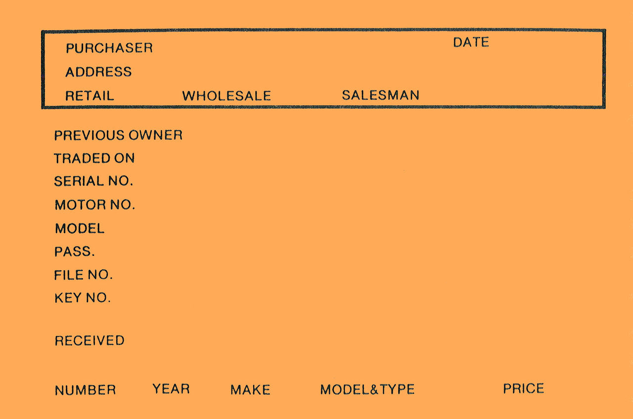 Used Car Stock Inventory Cards - Orange